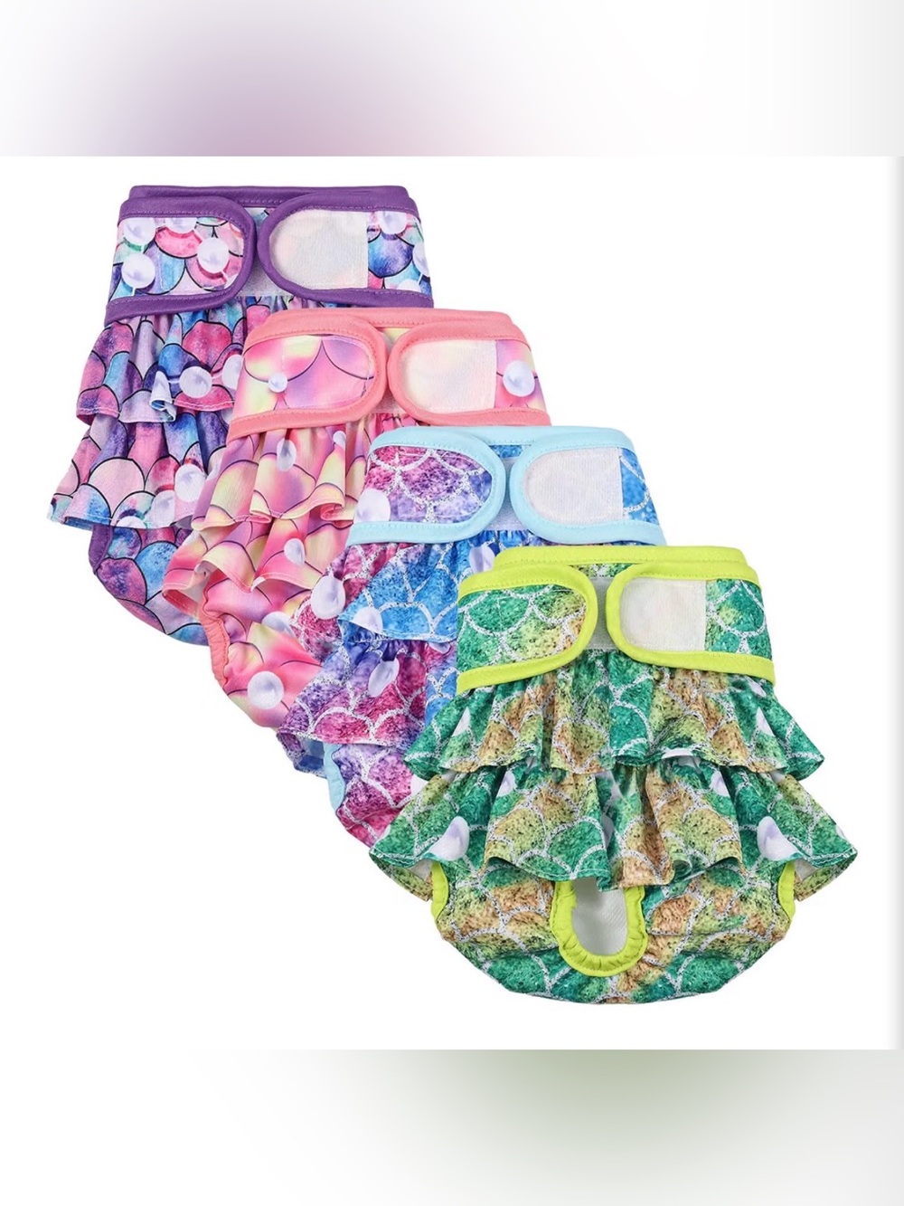 4-pack Reusable Dog Diapers Female Mermaid Pastels Ruffles Size Large Washable